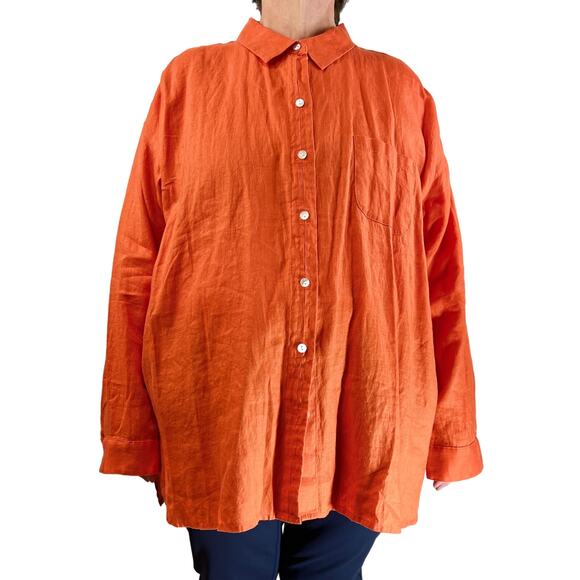 J. Jill Linen Button Down Shirt Long Sleeves Orange Summer - Picture 1 of 8